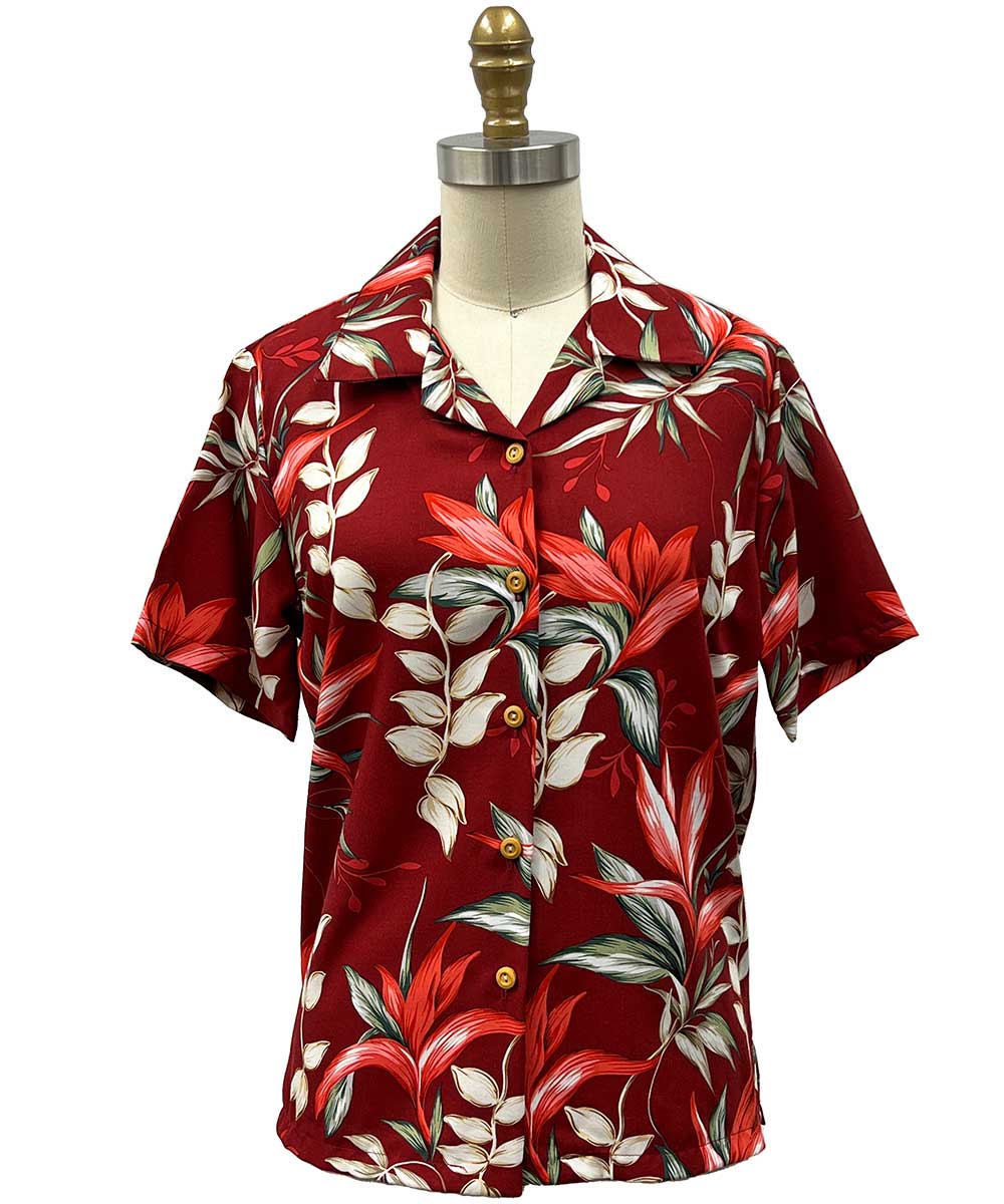 Ladies Heliconia Paradise Red Camp Shirt