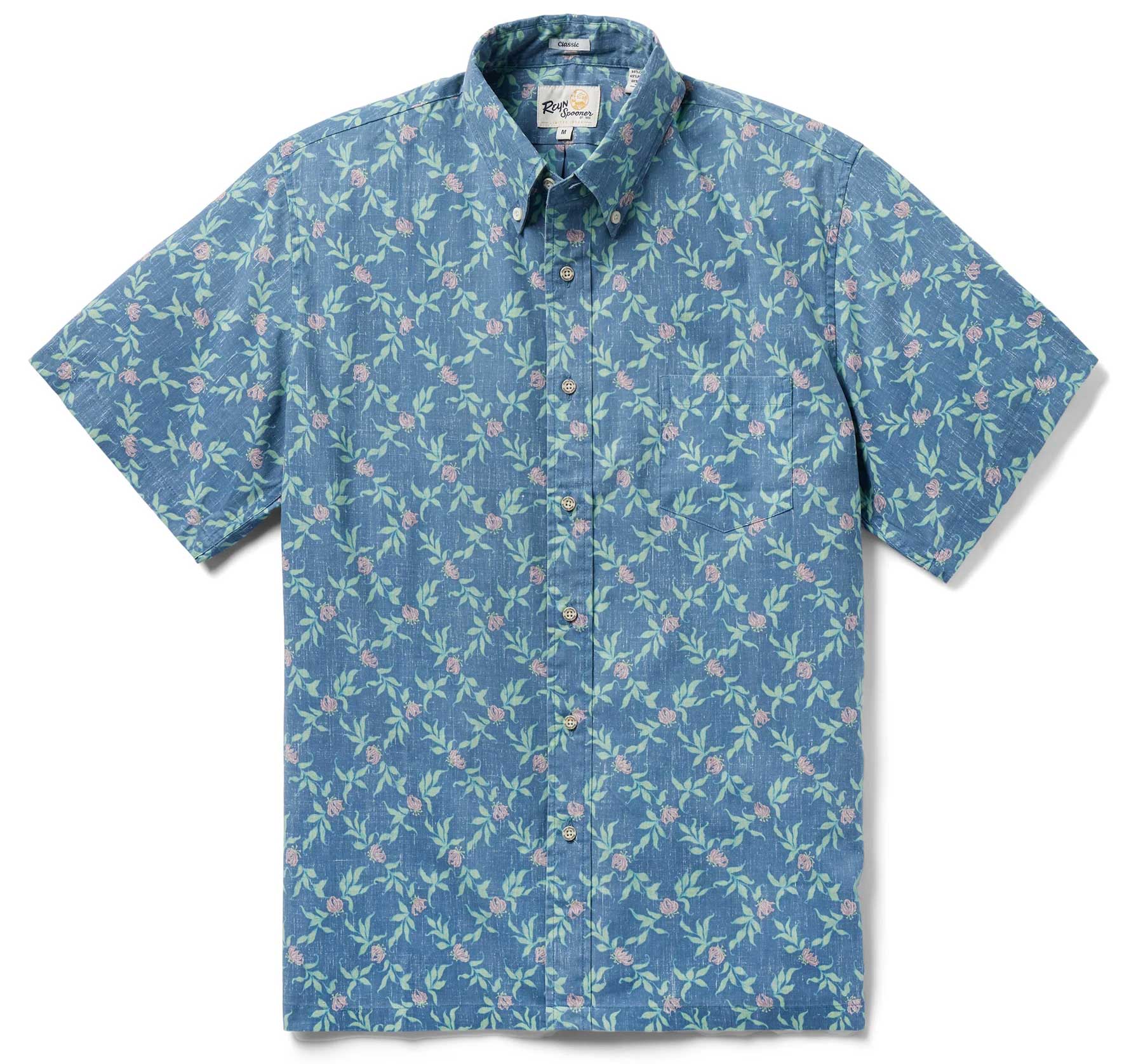 80s-90'S Reyn Spooner Diamond Head Tag Egyptian Cotton All-over Hawaiian Aloha Shirt Men's L size cotton blue type Vintage Second Hand