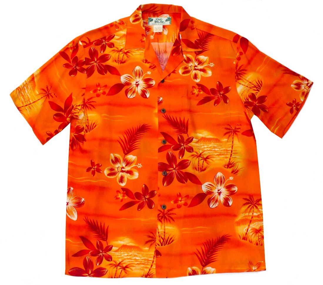 Two Palms Hawaii Moonlight scenic - Orange Men's Aloha Hawaiian Shirt 2XL