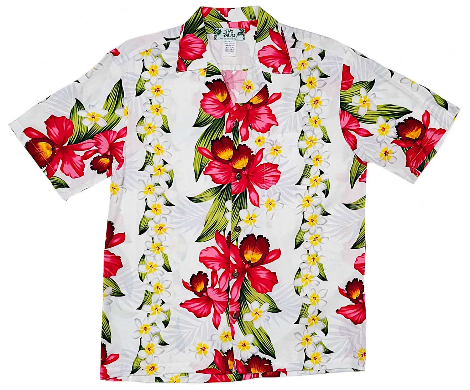 Two Palms Plumeria Orchid Panel White Aloha Shirt Shop
