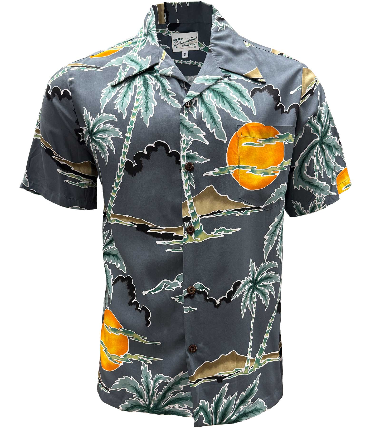 Diamond Head Sportswear Retro Scenic Palm - Charcoal | Aloha Shirt