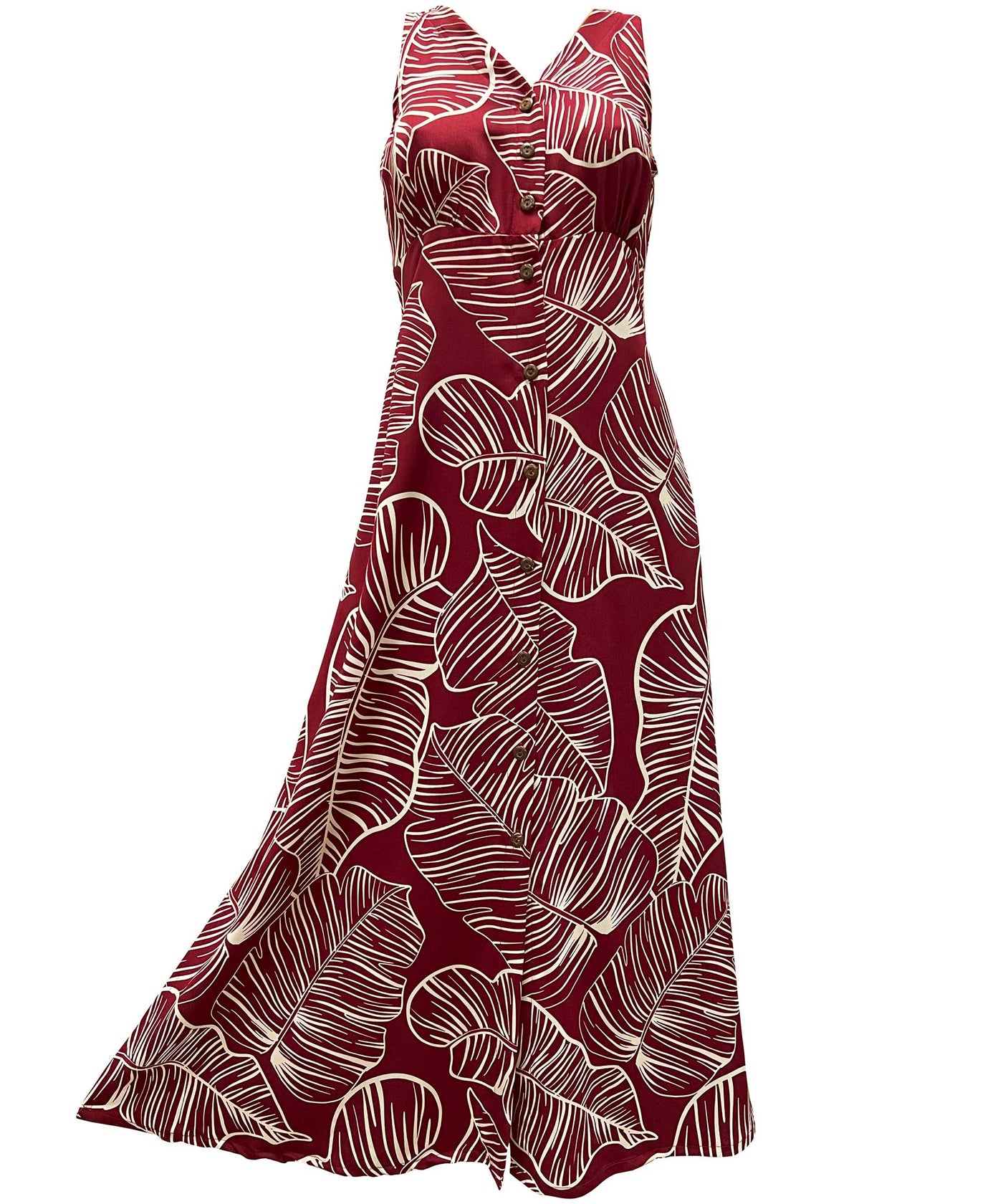 Taro Leaf Red Button Front Long Dress