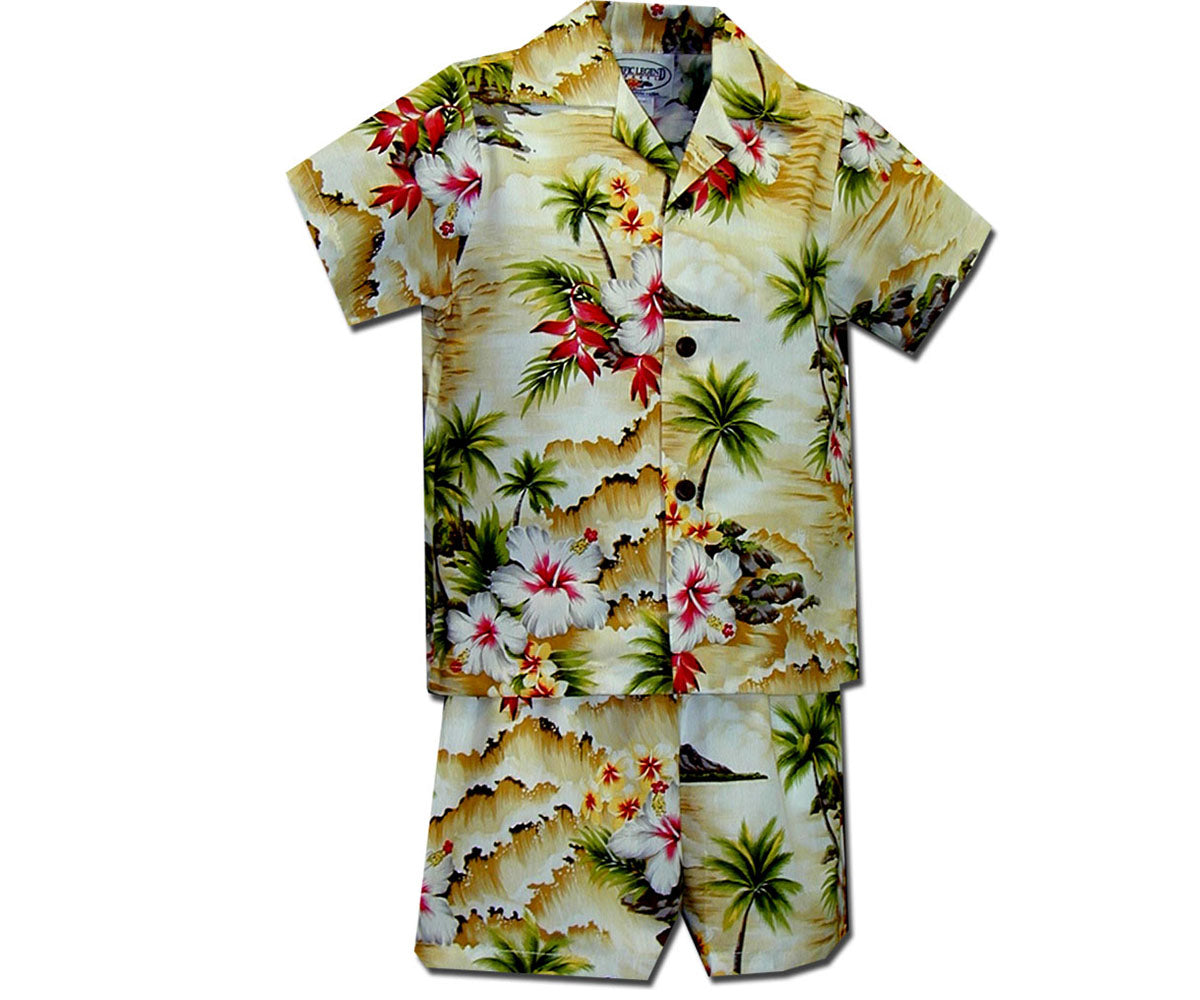 Diamond Head Beach Maize Boy's Hawaiian Shirt and Shorts