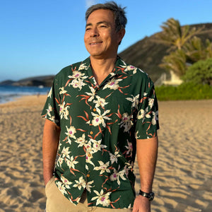 Paradise Found Star Orchid Green Aloha Shirt