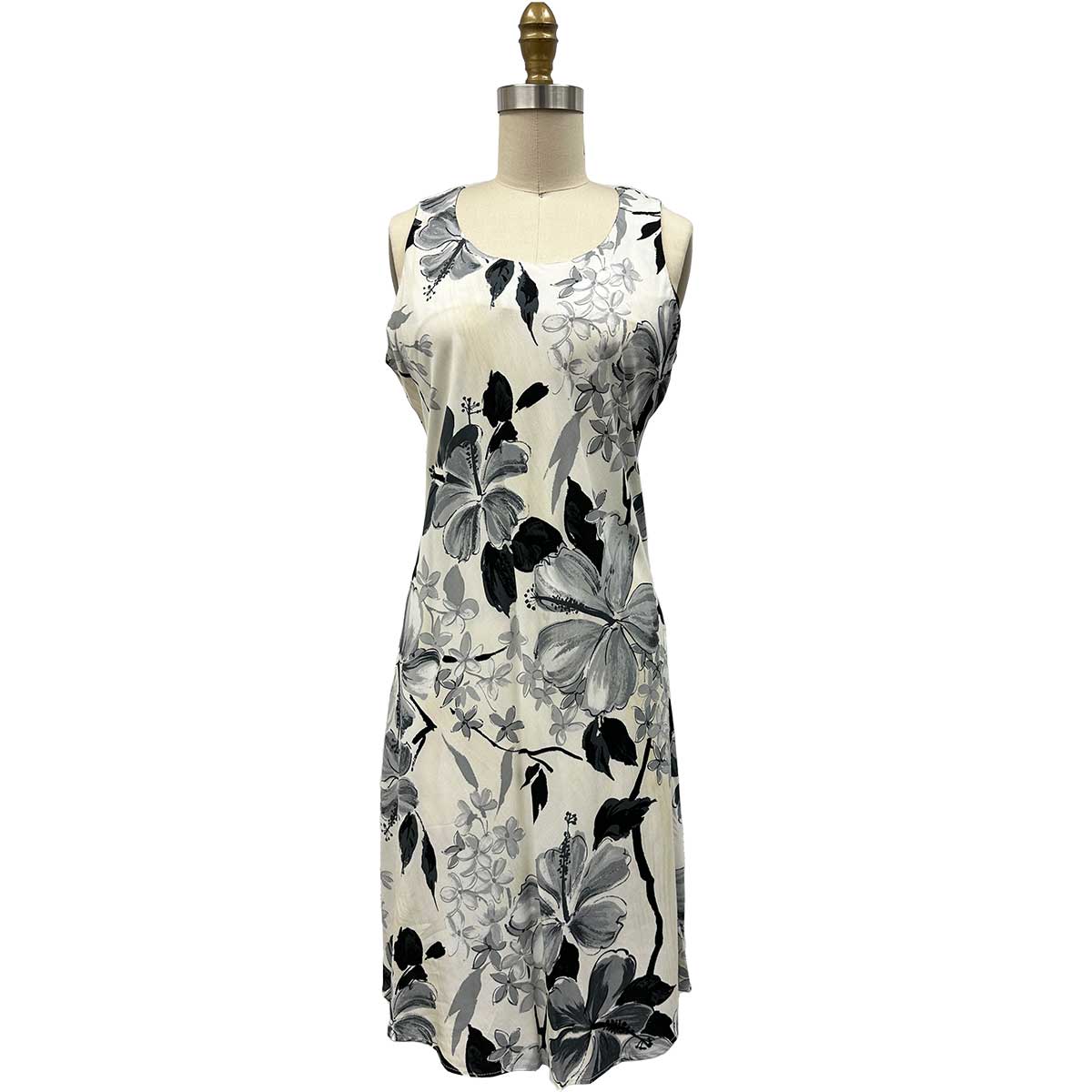 Ladies Watercolor Hibiscus Tank Dress - Gray
