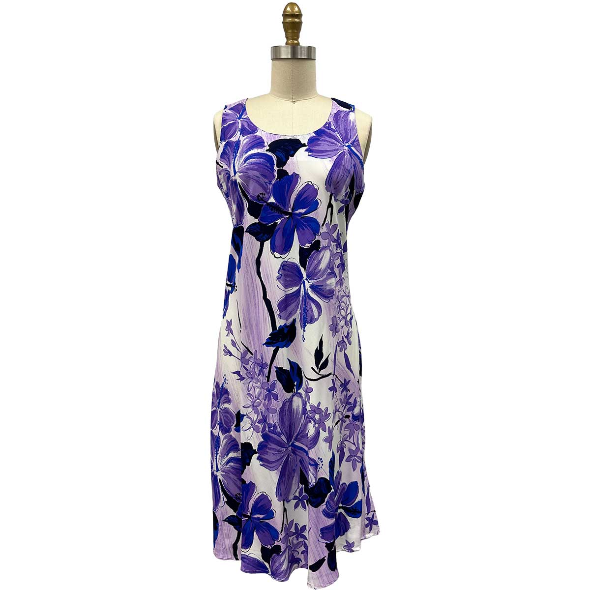 Ladies Watercolor Hibiscus Tank Dress - Purple