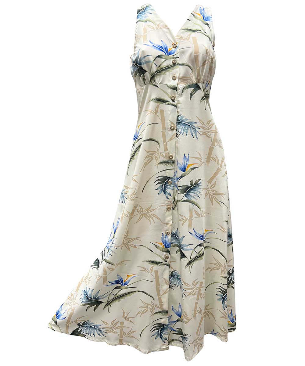 Ladies Bamboo Paradise Cream Button Front Long Dress