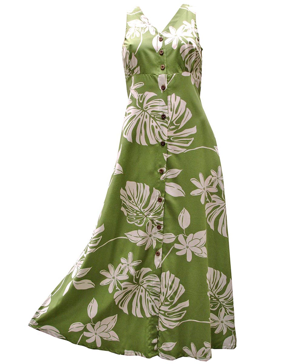 Ladies Tiare Green Button Front Long Dress