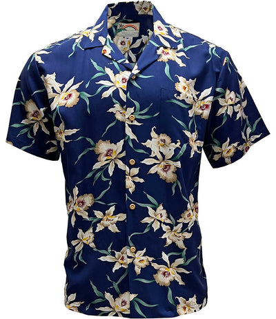 Paradise Found - Star Orchid Navy Hawaiian Shirt at Aloha Shirt Shop