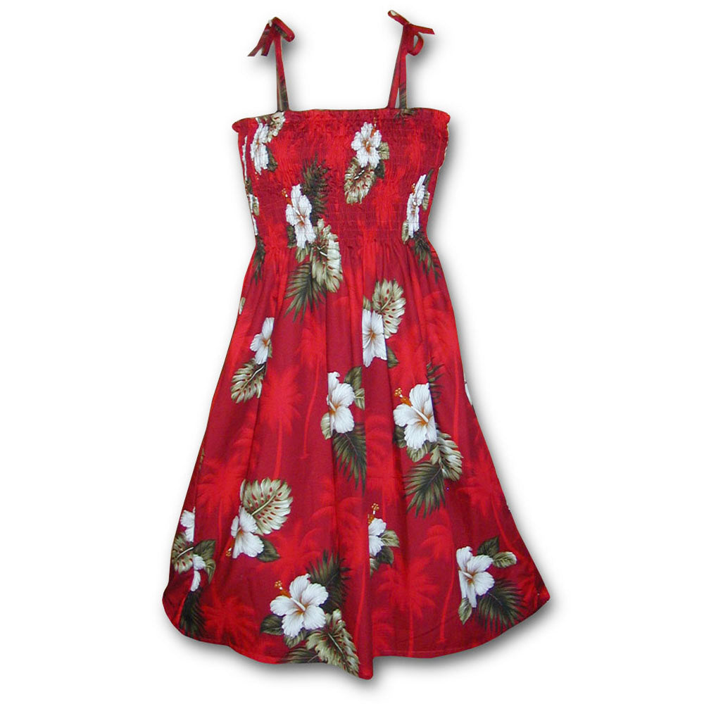 Hibiscus Islands Red Spaghetti Tube Dress