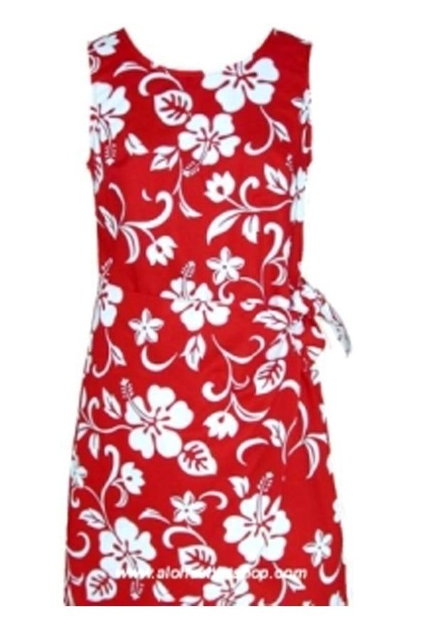 Girls Hibiscus Sarong Dress - Red