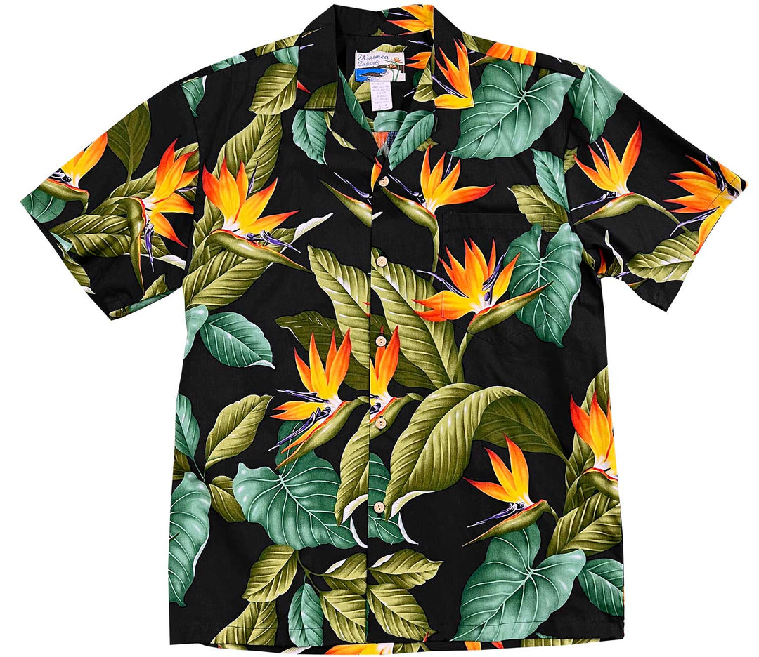 Waimea Casuals Airbrush Birds of Paradise - Black | Aloha Shirt Shop